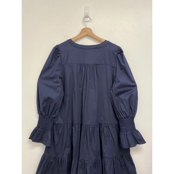 Tuckernuck Pomander Place Navy Cotton Poplin Kenzo Tiered Shift Dress - Large - Picture 6 of 12